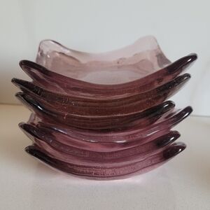 Art Glass 6 Purple Trinket Dish Square AMICI Candle Tray Bubble Handblown